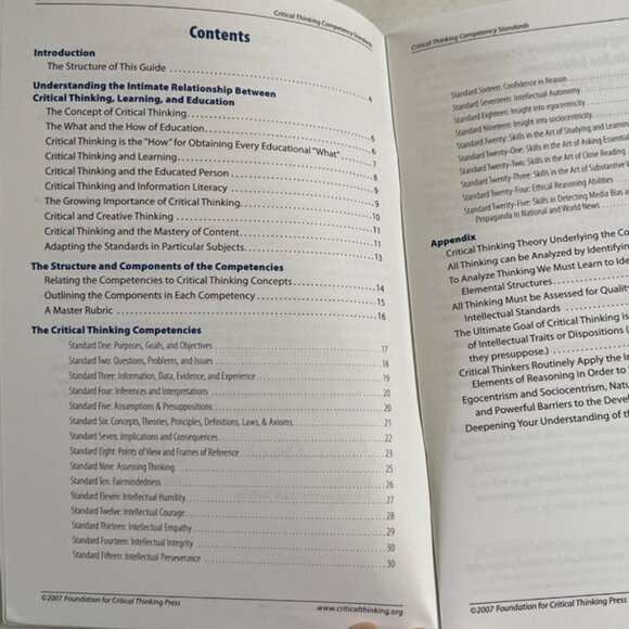 Guide for Education To Critical Thinking Competency Standards Elder and Paul - Picture 5 of 6